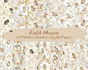Motif souris des champs sans couture papiers numériques - imprimable scrapbooking papier png usage commercial 300dpi
