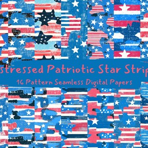Distressed Patriotic Star Stripes Pattern Seamless Digital Papers - printable scrapbook paper png instant download commercial use 300dpi