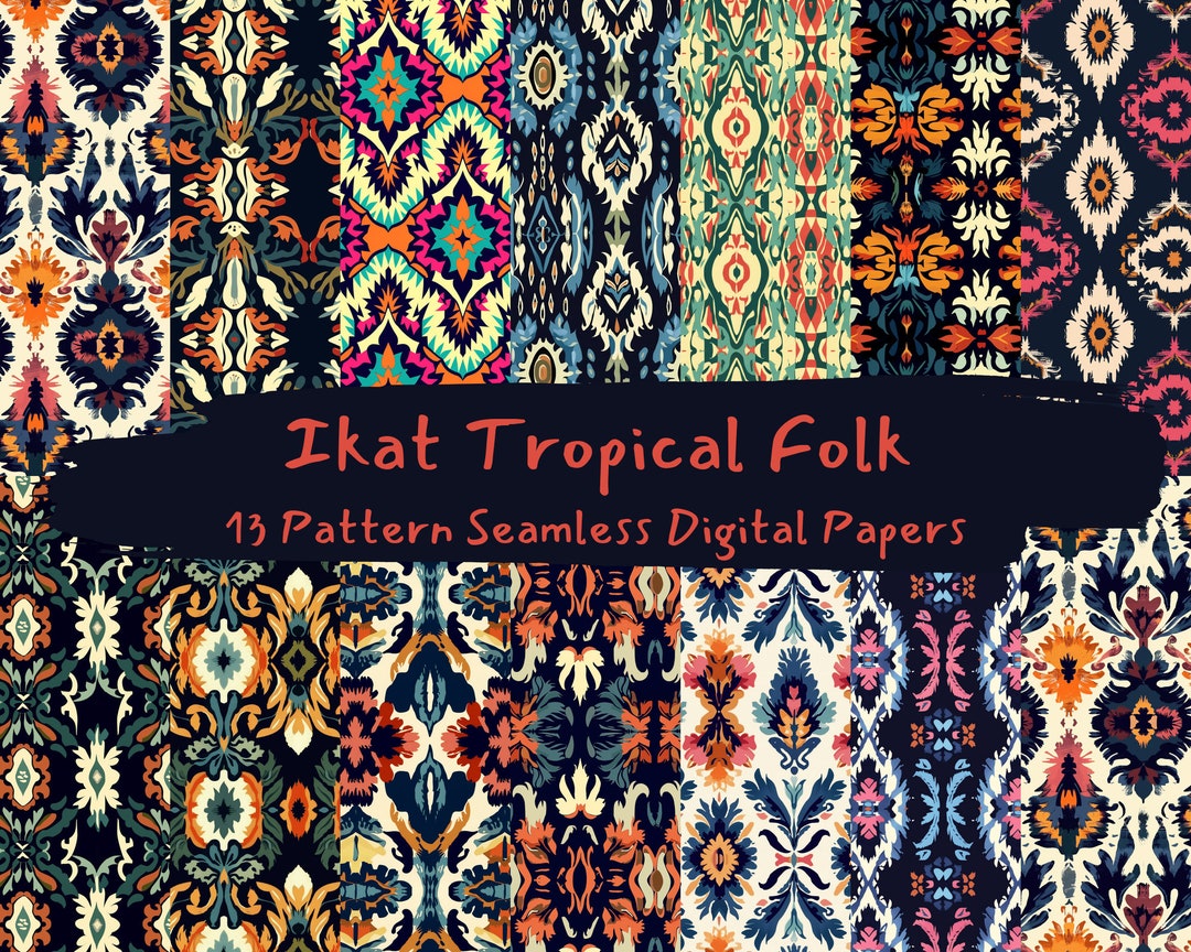 Ikat Tropical Folk Pattern Seamless Digital Papers - Printable ...