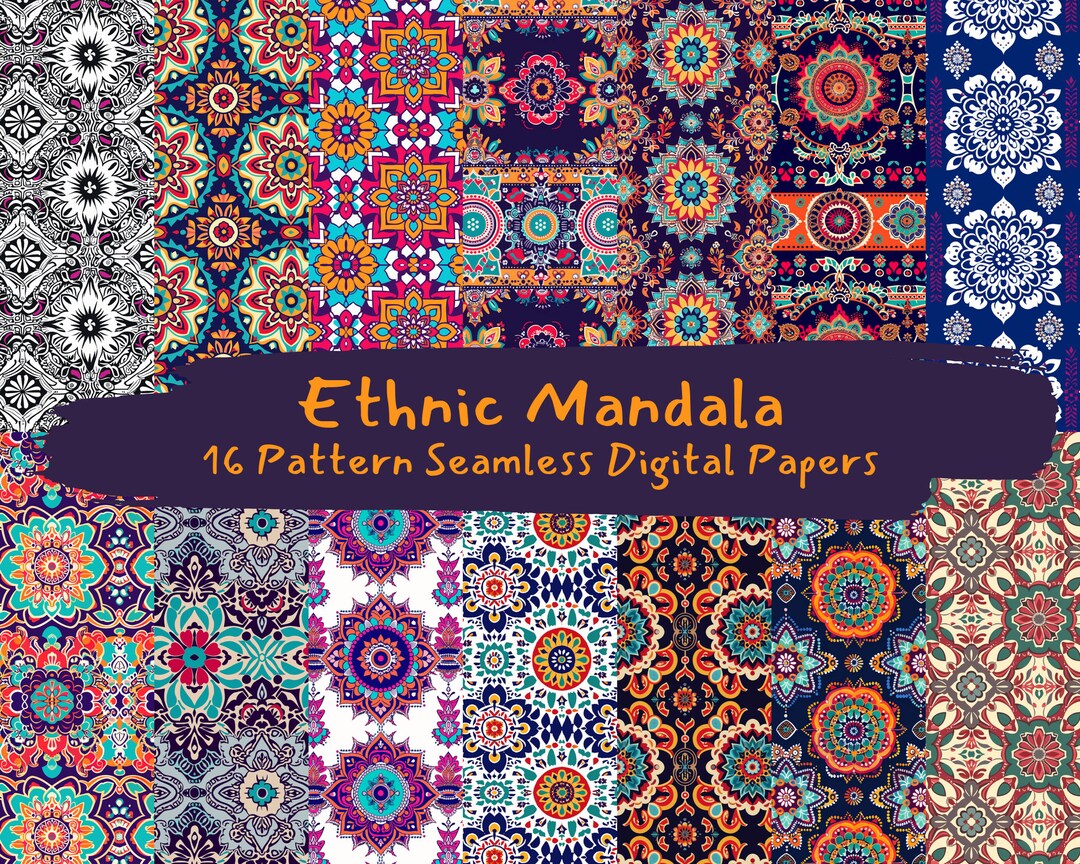 Ethnic Mandala Pattern Seamless Digital Papers - Printable Scrapbook ...
