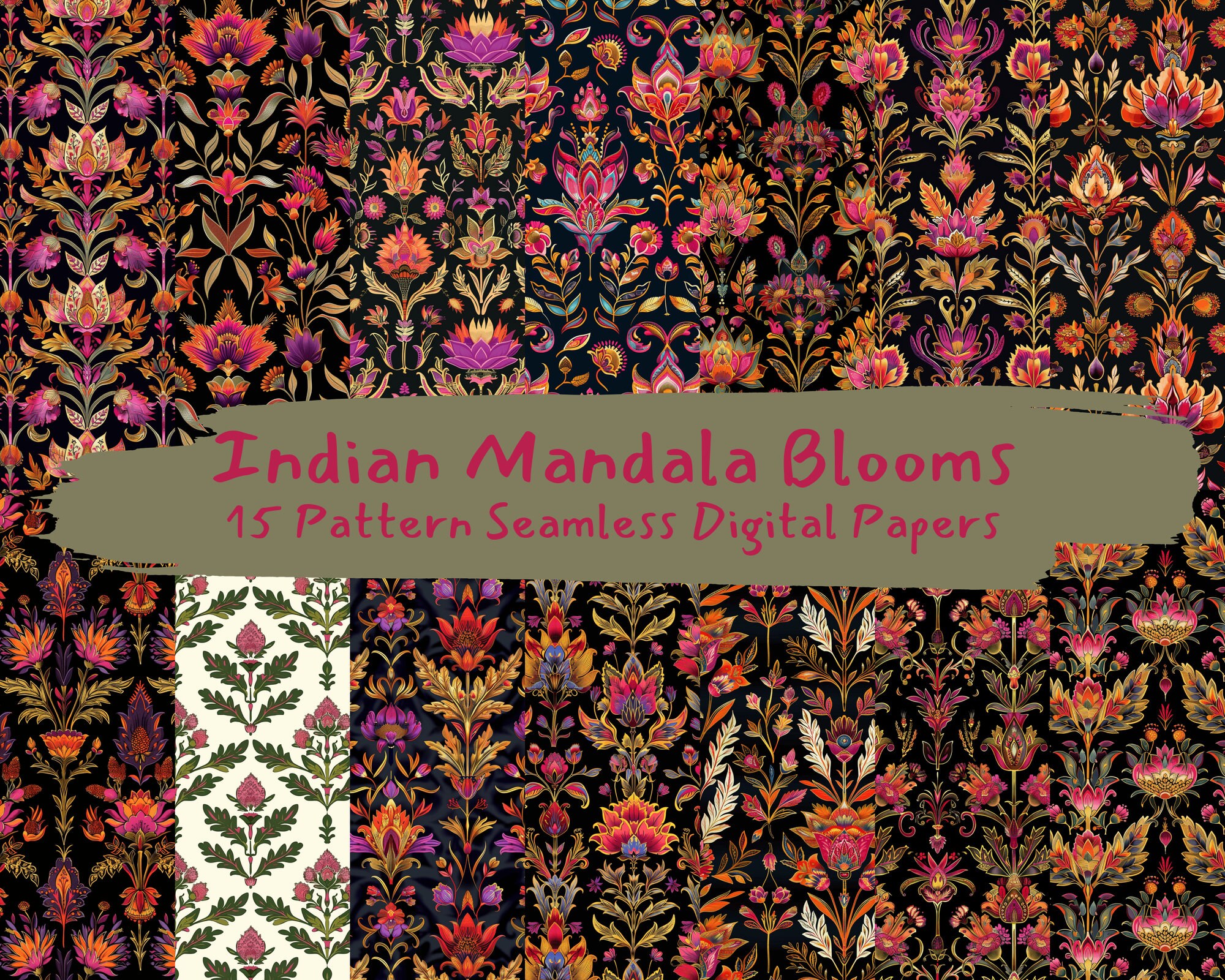Indian Mandala Blooms Pattern Seamless Digital Papers - Printable ...