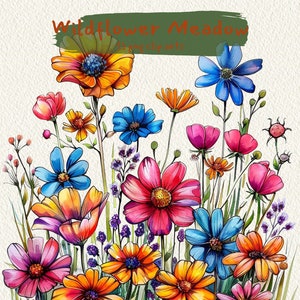Wildflower Meadow printable clipart, png format, transparent background, instant download, commercial use, 300dpi