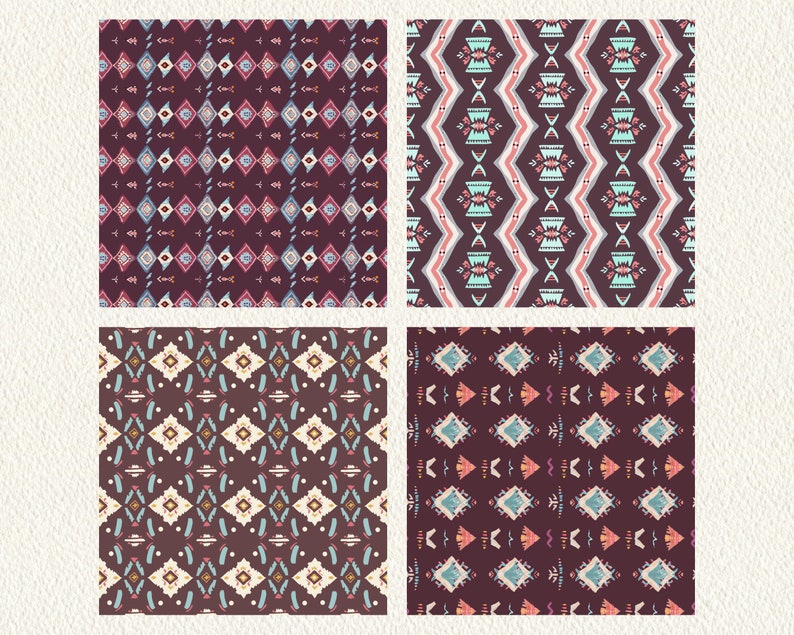 Boho Patch Pattern Seamless Digital Papers - printable scrapbook paper instant download, commercial use, 300dpi image 4