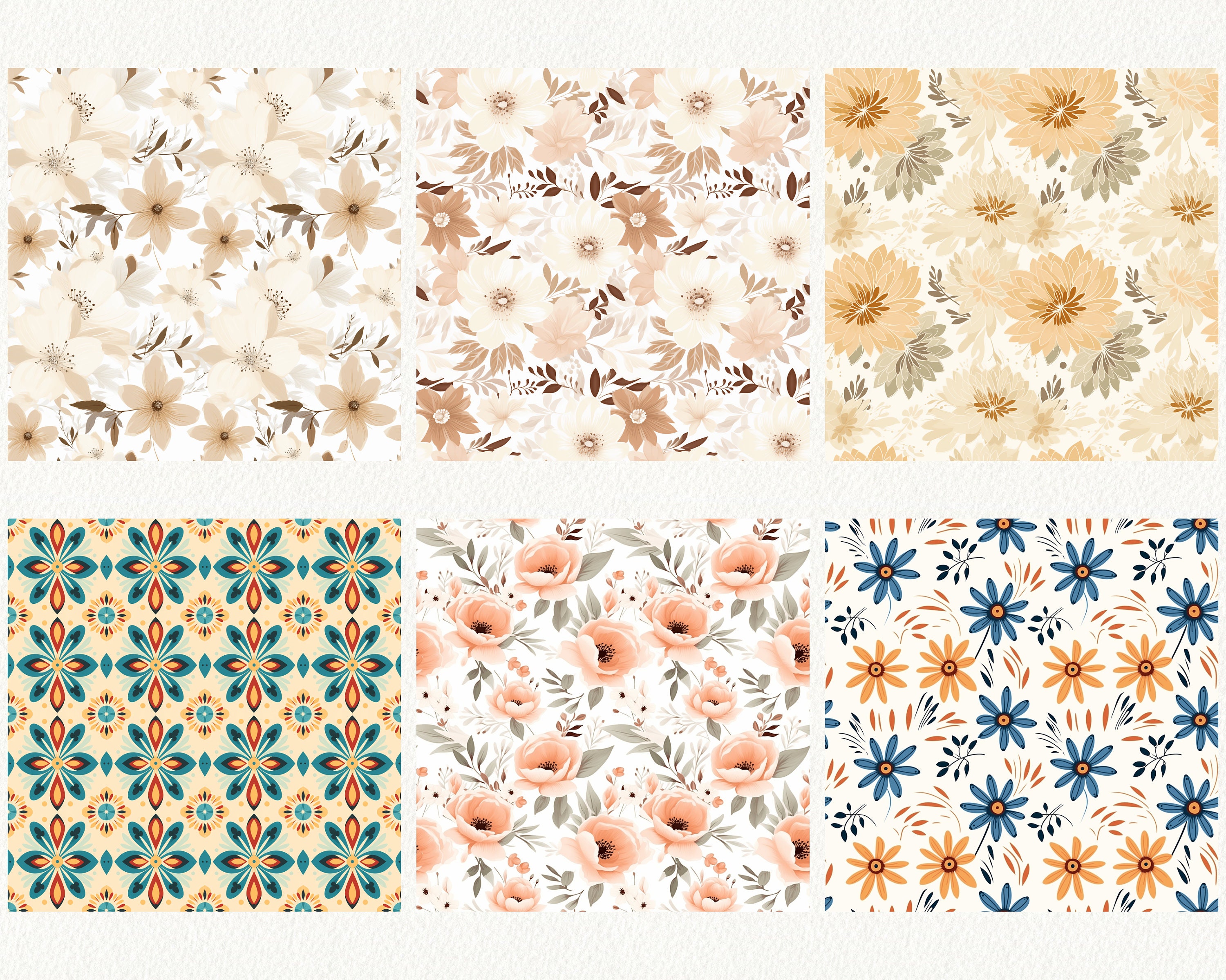 Boho Flower Ethnic Pattern Seamless Digital Papers - Tile Patterns ...