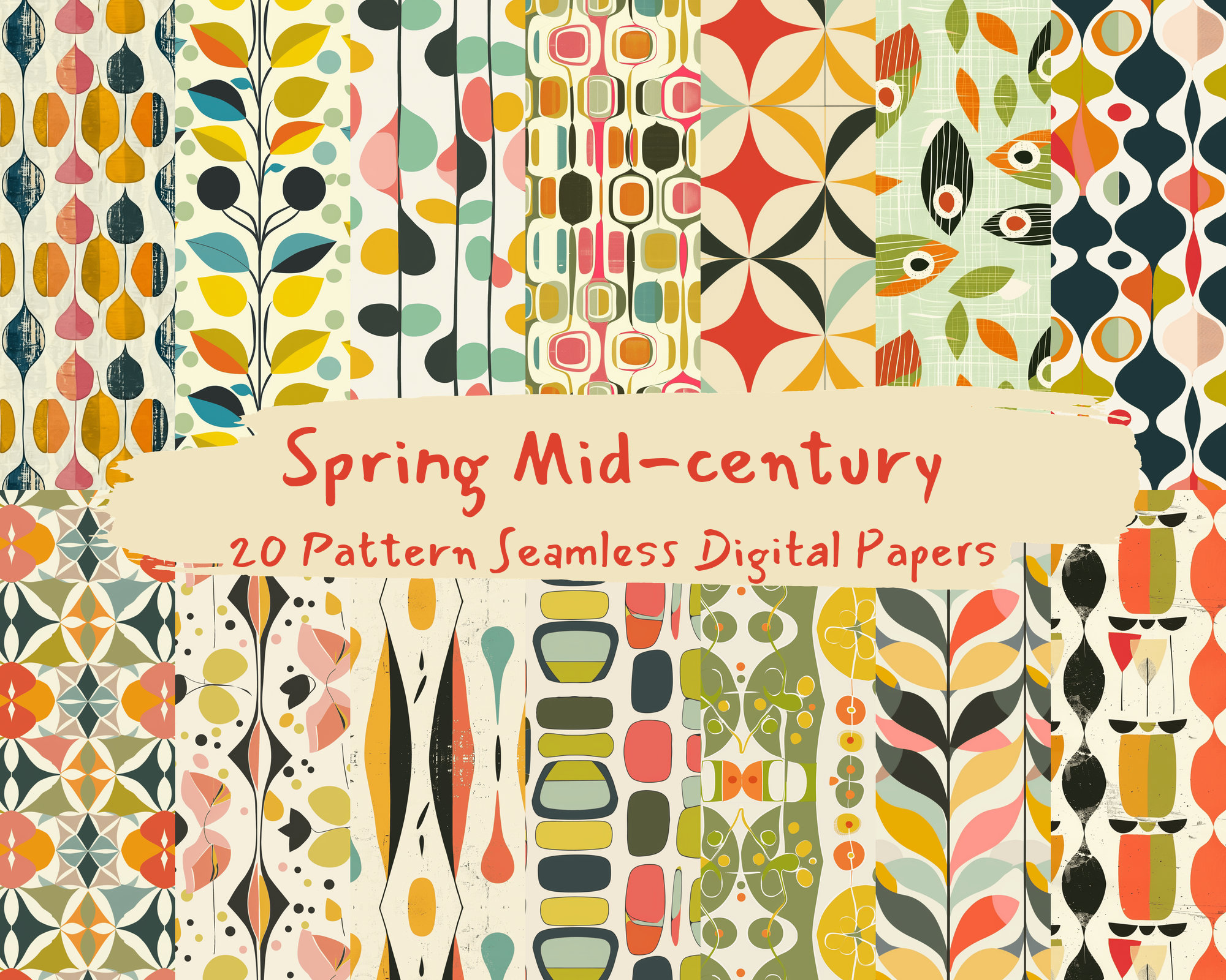 Spring Mid-century Pattern Seamless Digital Papers