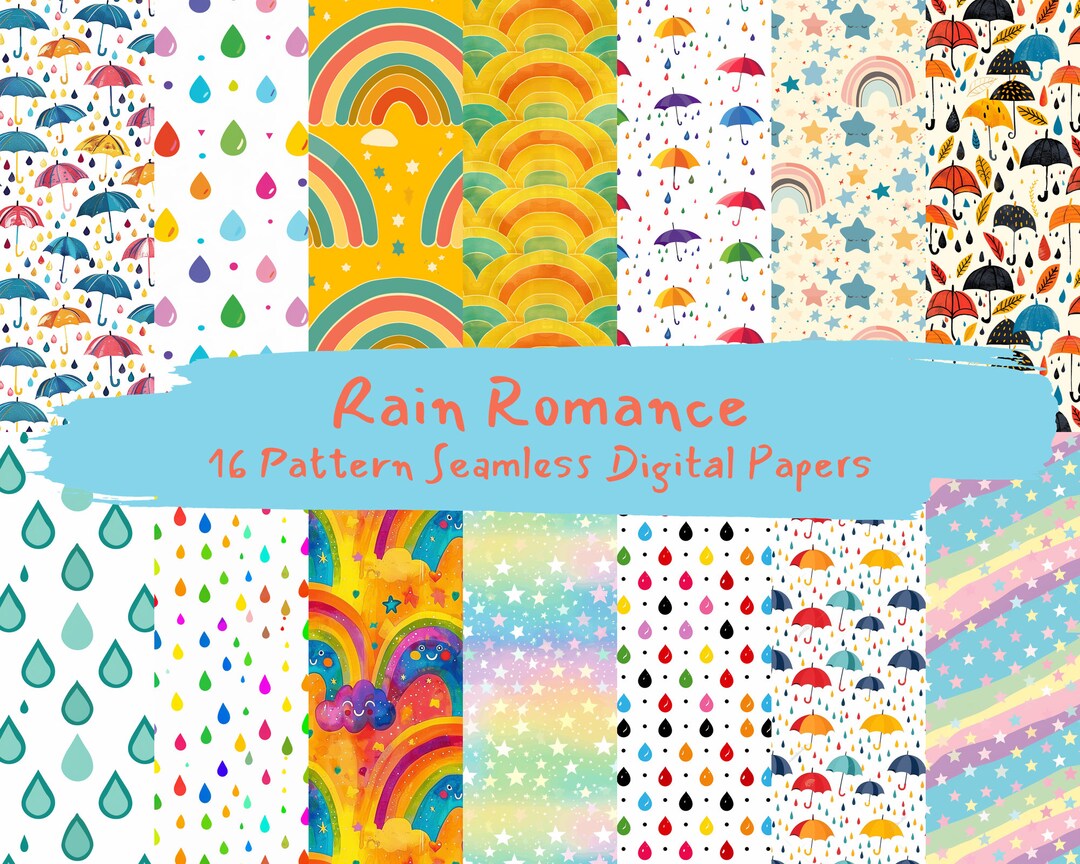 Rain Romance Pattern Seamless Digital Papers - Printable Scrapbook ...