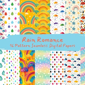 Rain Romance Pattern Seamless Digital Papers - printable scrapbook paper instant download for commercial use, 300dpi