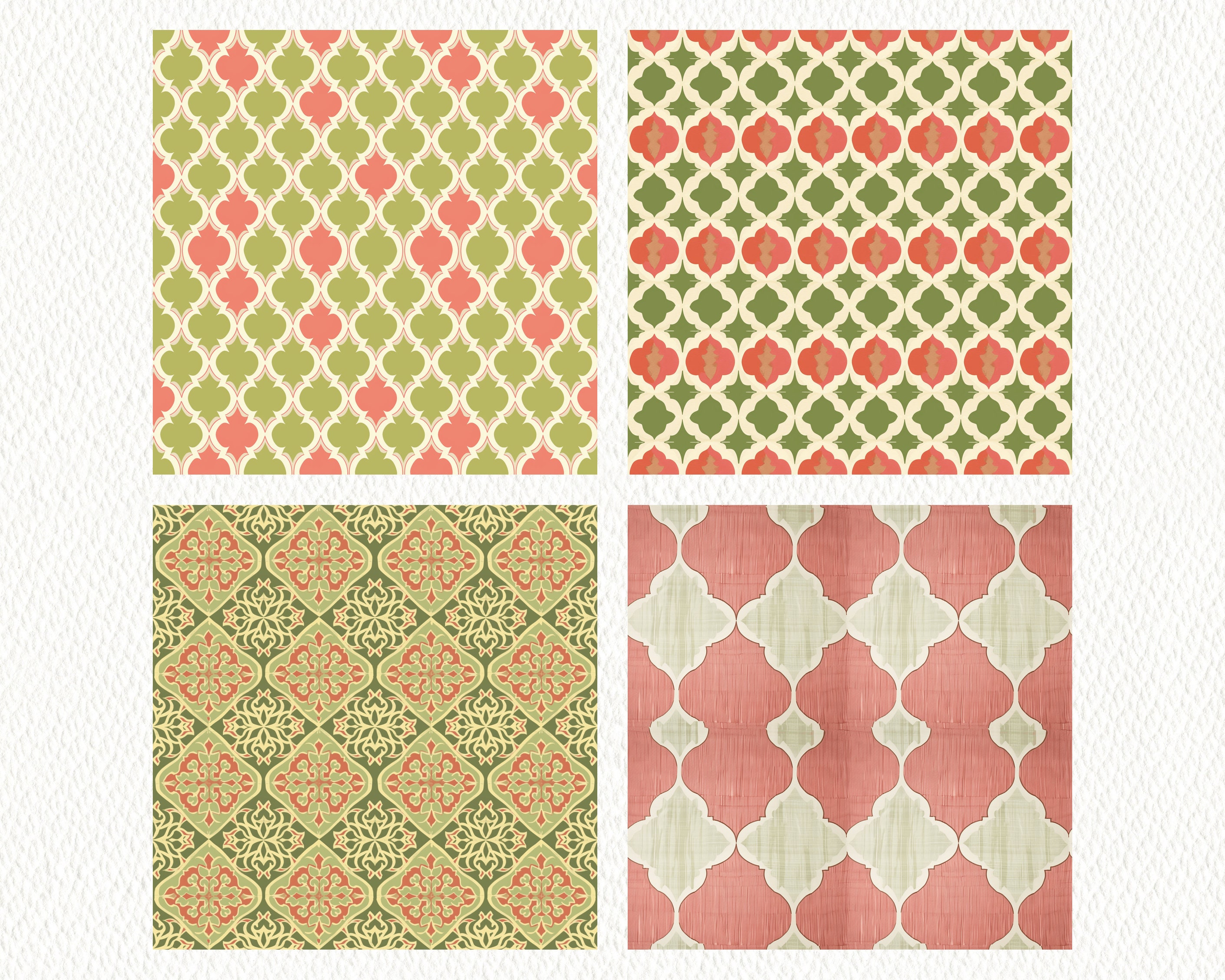 Samon Pattern Moroccan Salmon Green Pattern Seamless Digital Papers - Printable ...