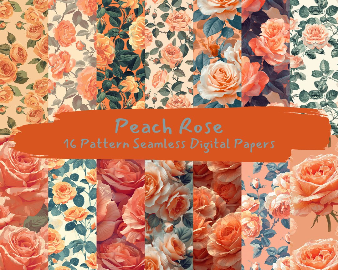 Peach Rose Pattern Seamless Digital Papers - Printable Scrapbook Paper ...