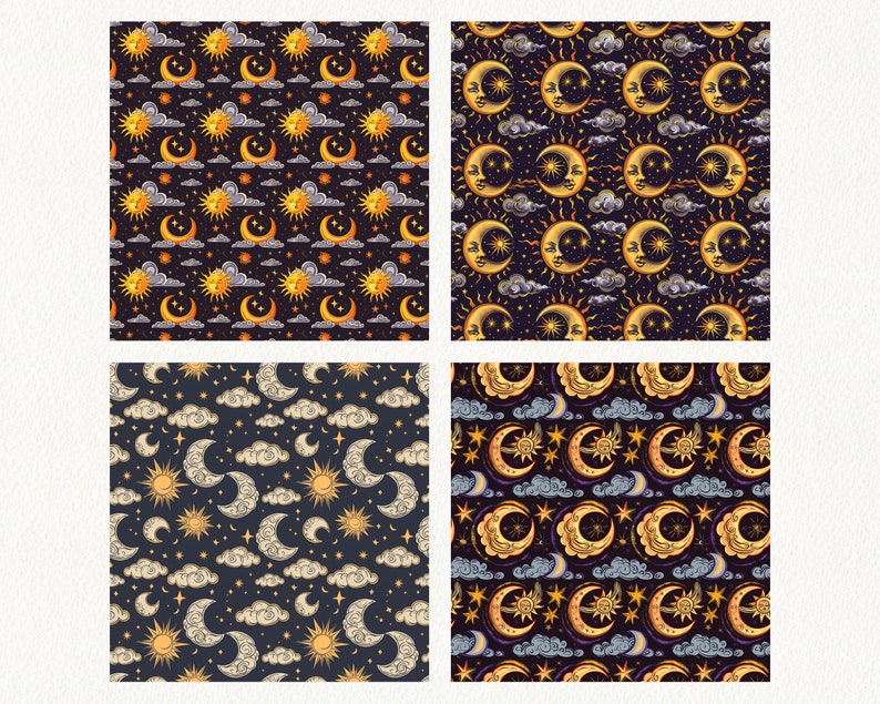 celestial eclipse Pattern Seamless Digital Papers - printable scrapbook paper instant download, commercial use, 300dpi image 3