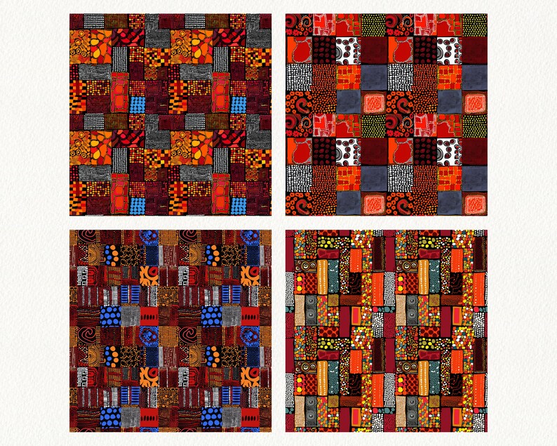Patchwork Afro Pattern Seamless Digital Papers - printable scrapbook paper instant download, commercial use, 300dpi image 6