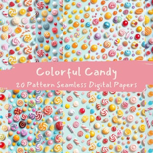 Colorful Candy Pattern Seamless Digital Papers - printable scrapbook paper instant download, commercial use, 300dpi