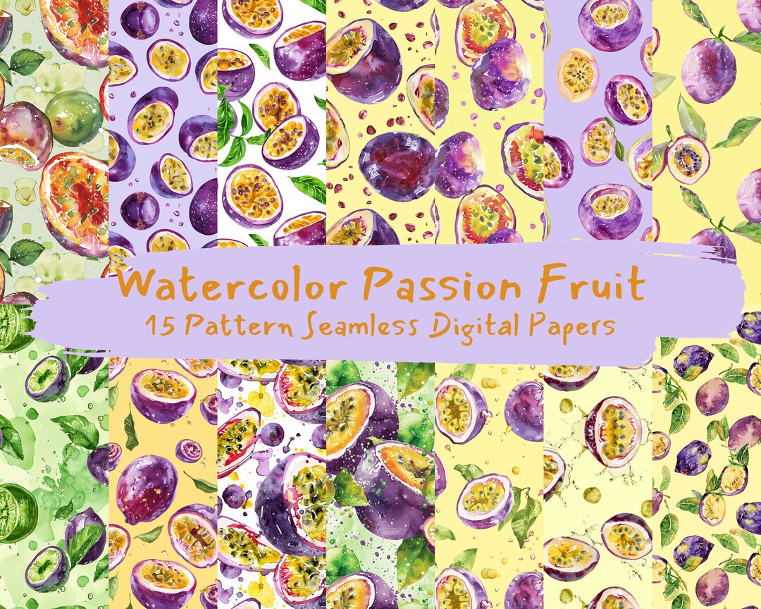 Watercolor Passion Fruit Pattern Seamless Digital Papers - Printable ...
