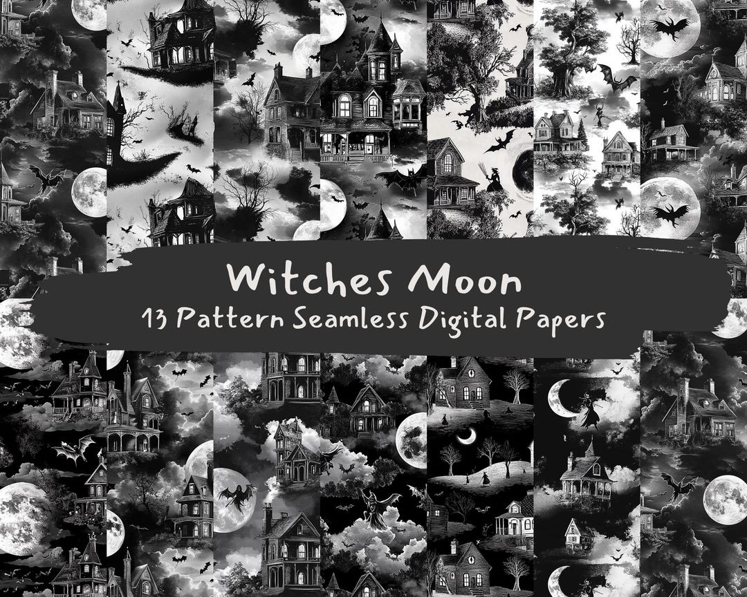 Witches Moon Pattern Seamless Digital Papers - Printable Scrapbook ...
