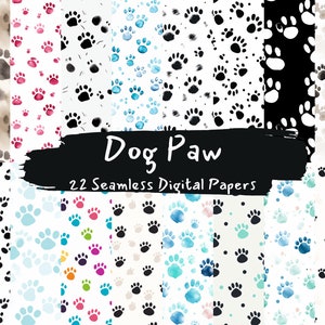 Dog Paw Print Seamless Digital Papers - tile patterns printable scrapbook paper instant download for commercial use, 300dpi