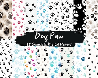 Carta digitale senza soluzione di continuità con impronte di zampe di cane - carta per scrapbooking stampabile con motivi di piastrelle, download immediato per uso commerciale, 300 dpi