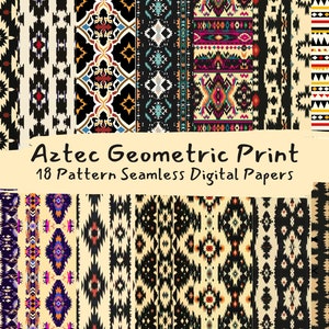 Aztec Geometric Print Pattern Seamless Digital Papers - printable scrapbook paper instant download, commercial use, 300dpi