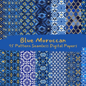 Documenti digitali senza giunture con motivo marocchino blu - carta scrapbook stampabile png download immediato uso commerciale 300 dpi