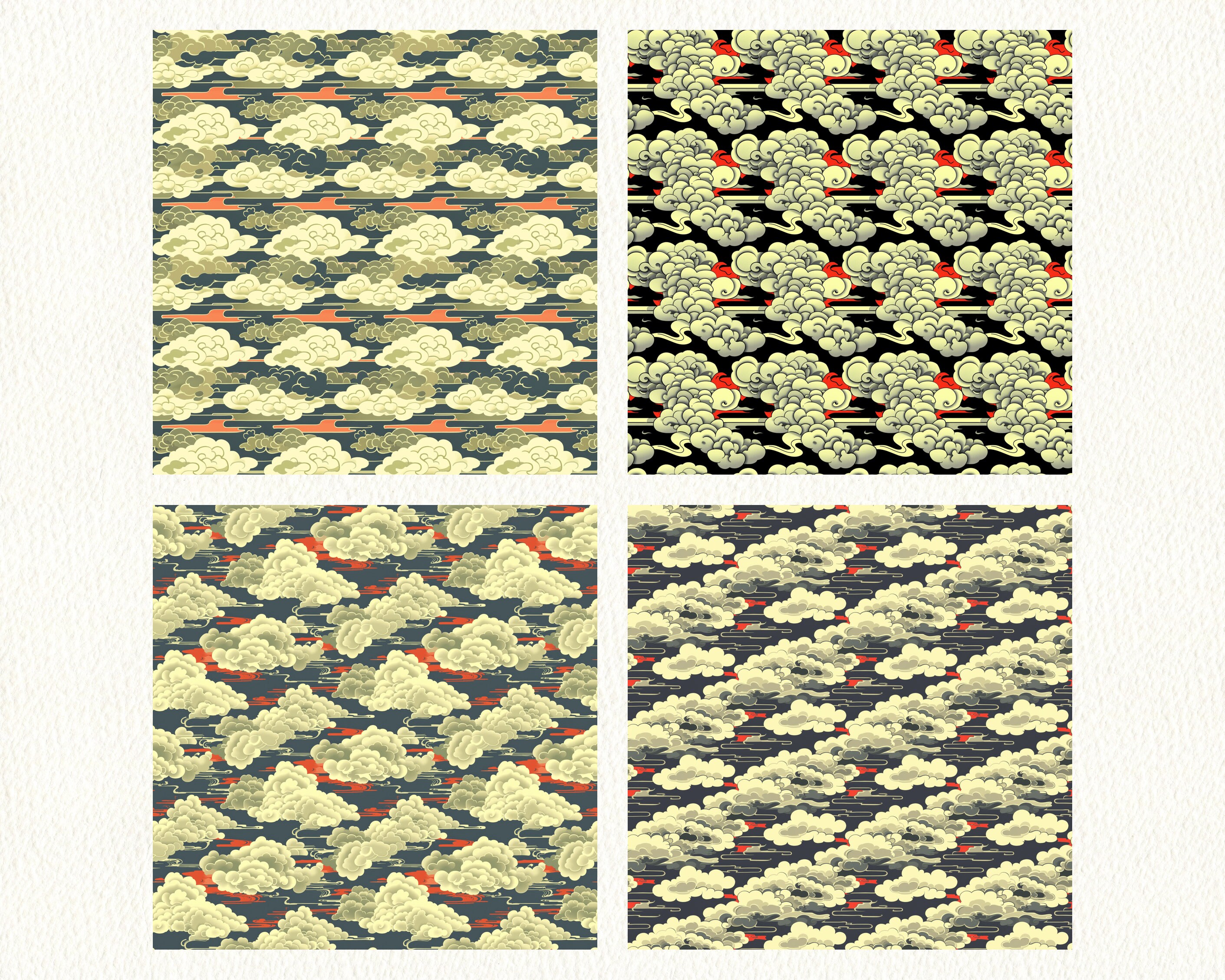 Japanese Clouds Pattern Seamless Digital Papers - Printable Scrapbook ...