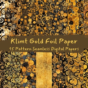 Klimt Gold Foil Paper Pattern Seamless Digital Papers - printable scrapbook paper png instant download commercial use 300dpi
