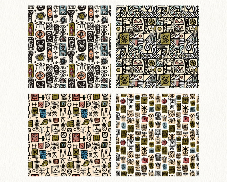 Ancient Tribal Doodles Pattern Seamless Digital Papers - Printable ...