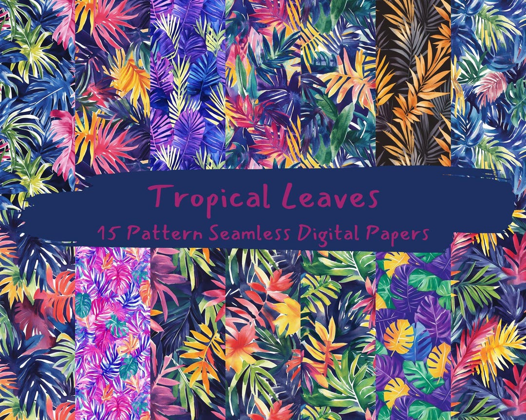 Tropical Leaves Pattern Seamless Digital Papers - Printable Scrapbook ...