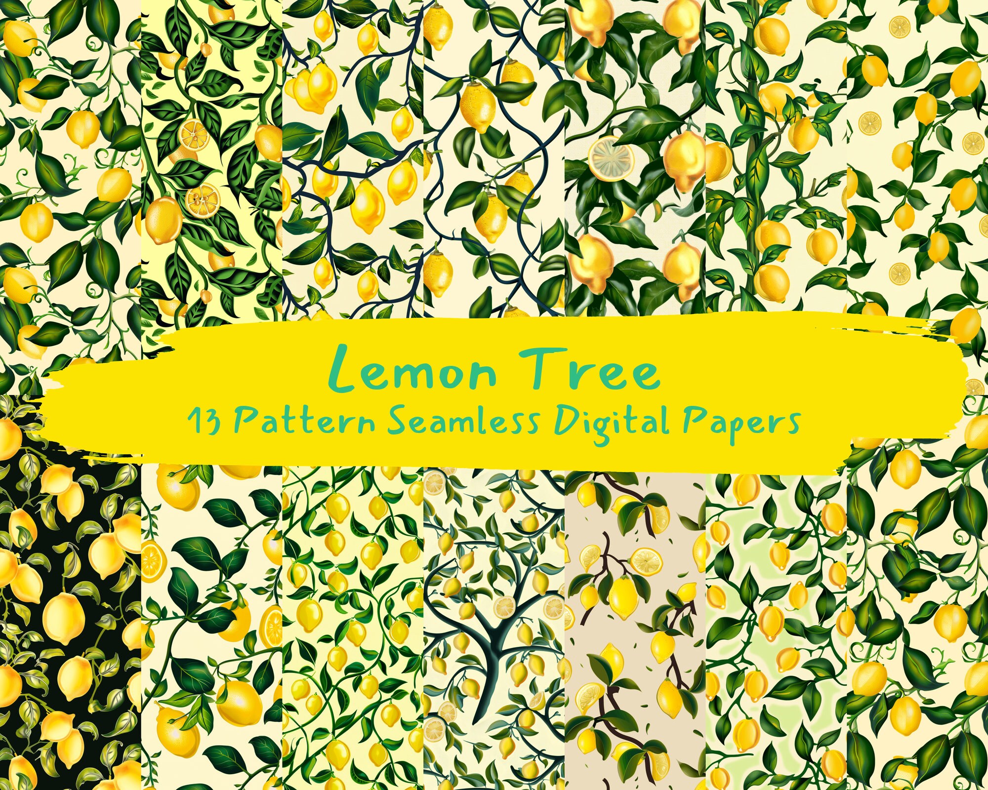 Lemon Tree Pattern Seamless Digital Papers Printable Scrapbook Paper ...