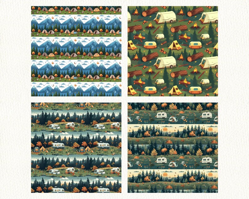 Summer Fall Camping Pattern Seamless Digital Papers - Printable ...