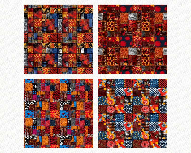 Patchwork Afro Pattern Seamless Digital Papers - printable scrapbook paper instant download, commercial use, 300dpi image 4