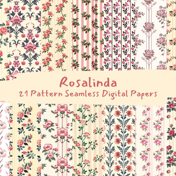 Rosalinda Pattern Seamless Digital Papers - printable scrapbook paper instant download, commercial use, 300dpi
