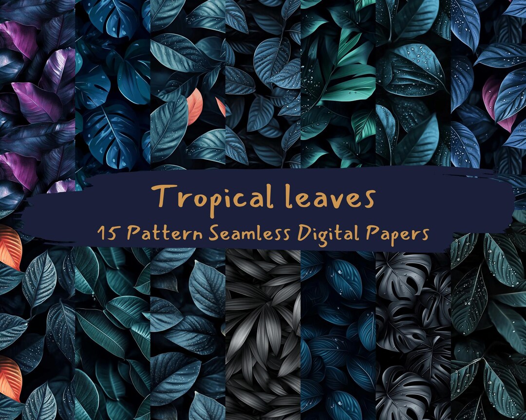 Tropical Leaves Pattern Seamless Digital Papers - Printable Scrapbook ...