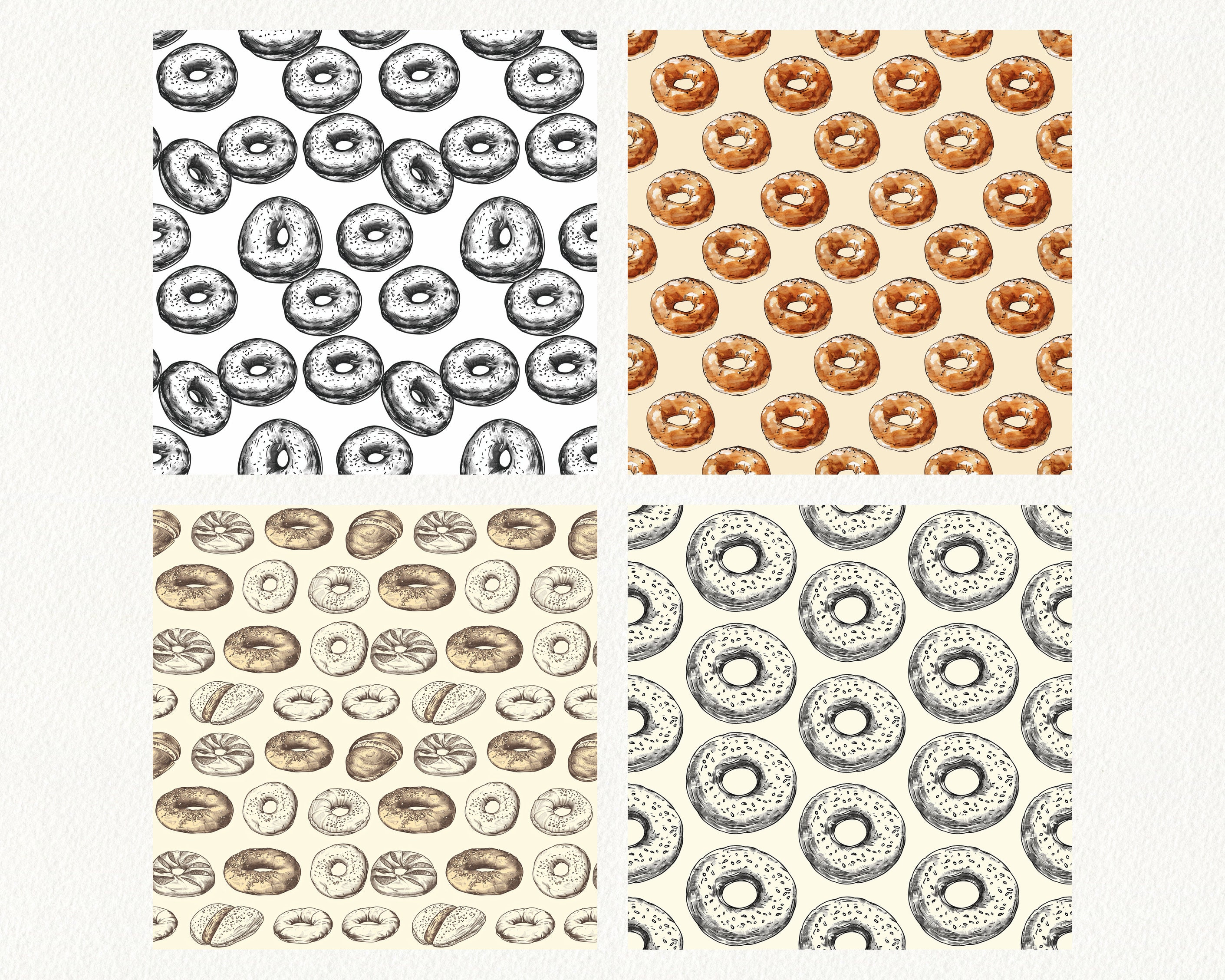 Sourdough and Bagel Pattern Seamless Digital Papers - Printable ...