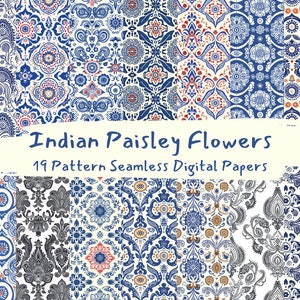 Indian Paisley Flowers Pattern Seamless Digital Papers - printable scrapbook paper png instant download commercial use 300dpi