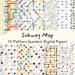地下鉄の路線図パターンのシームレスなデジタルペーパー - 印刷可能なスクラップブック用紙、即時ダウンロード、商用利用、300dpi