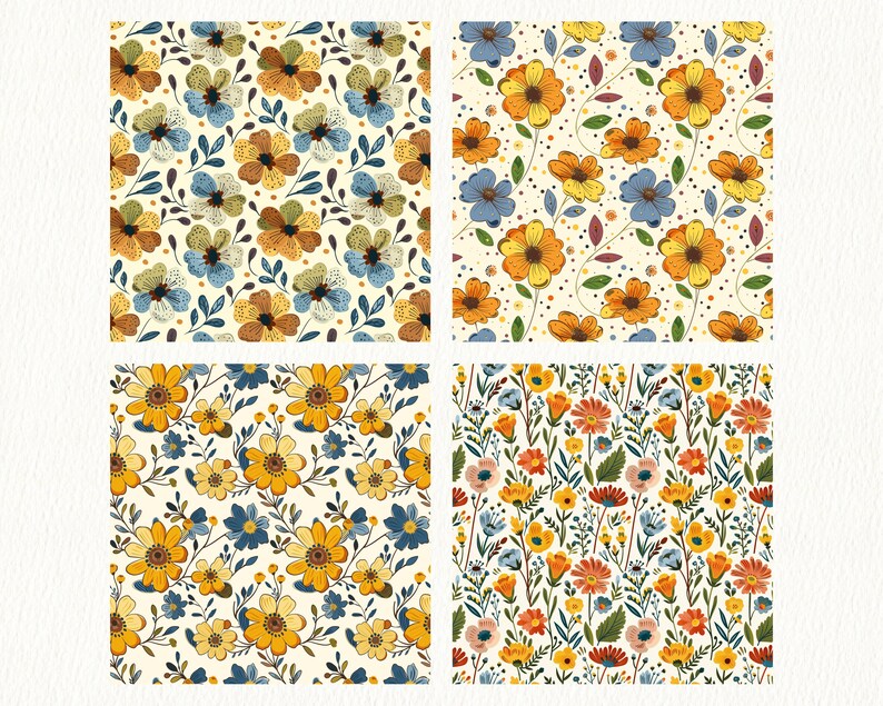 Calming Flowers Pattern Seamless Digital Papers - Printable Scrapbook ...