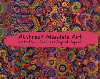 Abstract Mandala Art Pattern Seamless Digital Papers - printable scrapbook paper instant download, commercial use, 300dpi