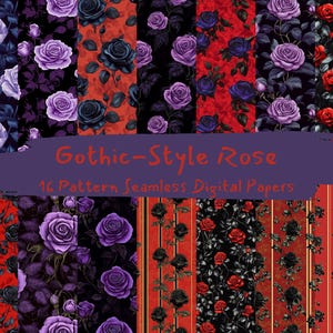 Gothic-Style Rose Pattern Seamless Digital Papers - printable scrapbook paper png instant download commercial use 300dpi