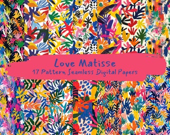 Love Matisse Pattern Seamless Digital Papers - printable scrapbook paper instant download, commercial use, 300dpi