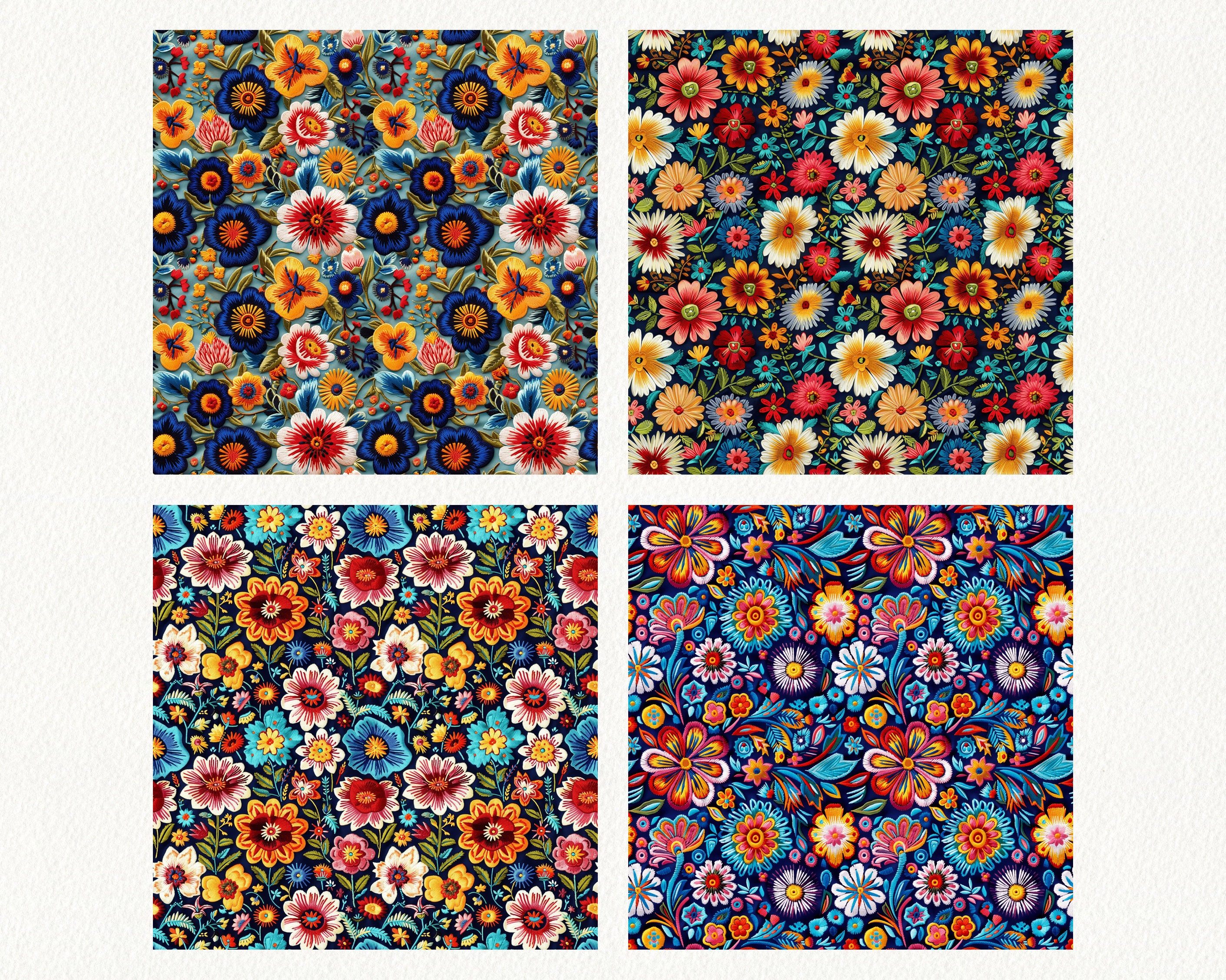 Mexican Otomi Florals Pattern Seamless Digital Papers - Printable ...