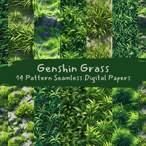 Genshin Grass Pattern Seamless Digital Papers - printable scrapbook paper instant download, commercial use, 300dpi