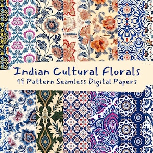 Indian Cultural Florals Pattern Seamless Digital Papers - printable scrapbook paper png instant download commercial use 300dpi