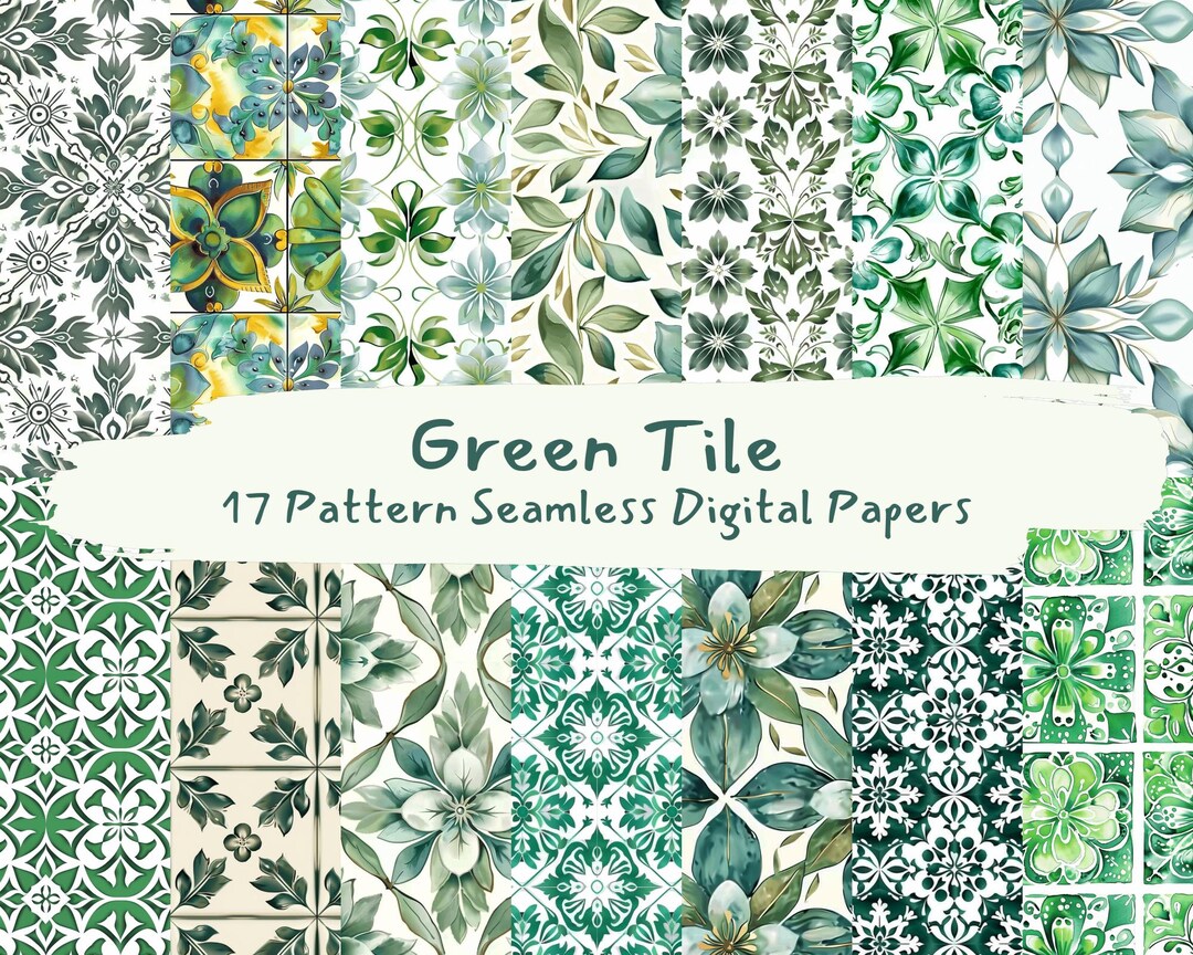 Green Tile Pattern Seamless Digital Papers - Printable Scrapbook Paper ...