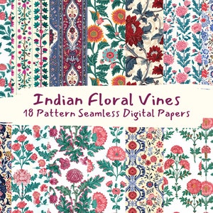 Indian Floral Vines Pattern Seamless Digital Papers - carta per scrapbooking stampabile png download immediato uso commerciale 300 dpi