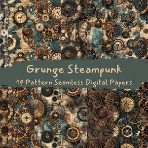 Grunge Steampunk Pattern Seamless Digital Papers - printable scrapbook paper png instant download commercial use 300dpi