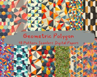 Geometric Polygon Pattern Seamless Digital Papers - printable scrapbook paper instant download, commercial use, 300dpi