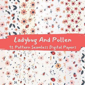 Coccinella e polline modello Seamless Digital Papers - download immediato di carta scrapbook stampabile, uso commerciale, 300dpi