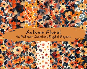 Autumn Floral Pattern Seamless Digital Papers - printable scrapbook paper png instant download commercial use 300dpi