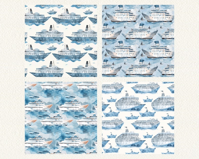 Watercolor Cruise Ship Pattern Seamless Digital Papers - Printable ...