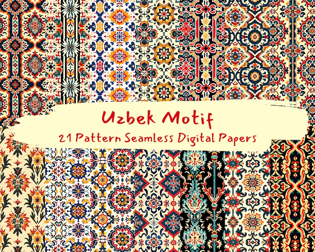 Uzbek Motif Pattern Seamless Digital Papers Printable Scrapbook Paper