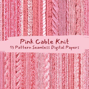 Pink Cable Knit Pattern Seamless Digital Papers - printable scrapbook paper png instant download commercial use 300dpi
